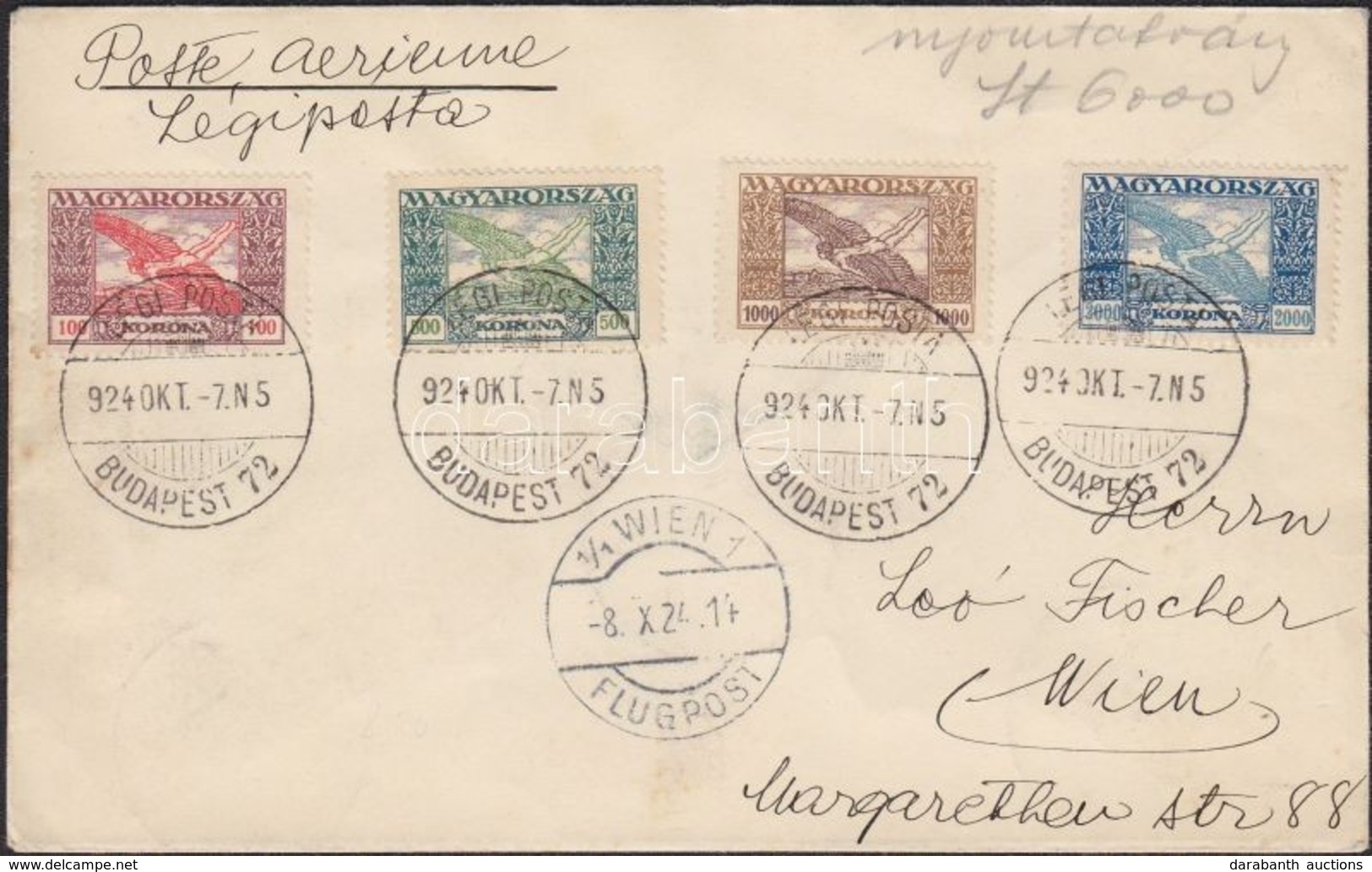 1924 (14. Díjszabás) Légi Levél Bécsbe Parlament, Ikarusz és Madonna Bélyegekkel Bérmentesítve / Airmail Cover To Vienna - Other & Unclassified