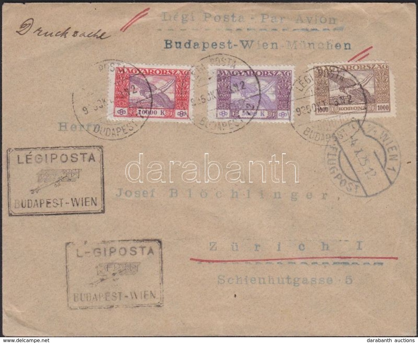 1925 (16. Díjszabás) Légi Levél Zürichbe / Airmail Cover To Zürich Via Vienna - Other & Unclassified