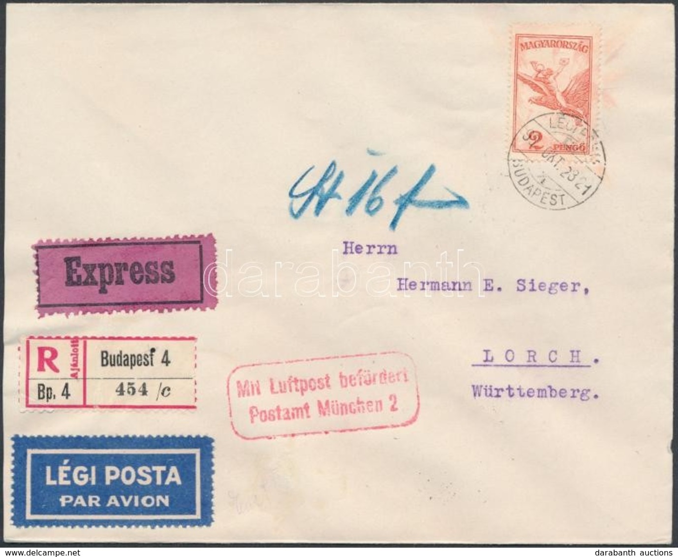 1930 Expressz Ajánlott Légi Levél Németországba / Registered Express Airmail Cover To Germany - Other & Unclassified