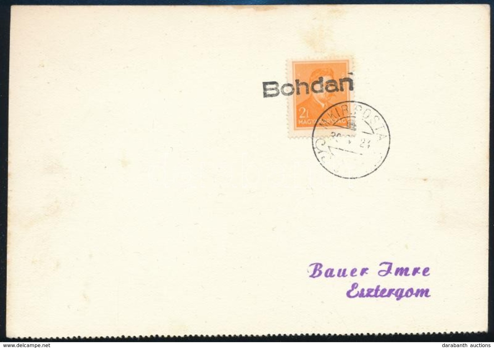 1939 Levelezőlap Tiszabogdányból Szükségbélyegzéssel Esztergomba / Postcard With Auxiliary Postmark - Other & Unclassified