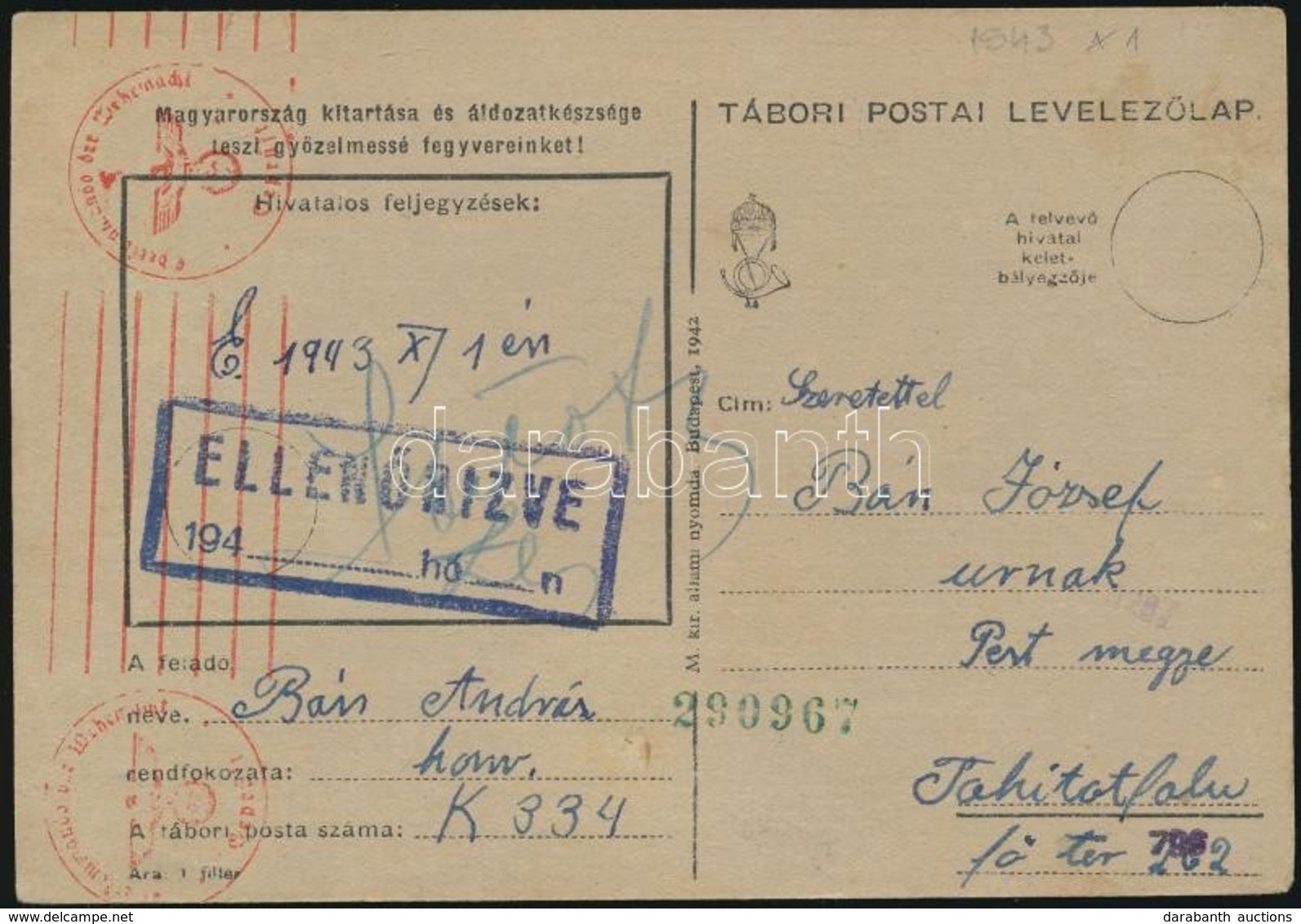 1943 Tábori Posta Levelezőlap Német Cenzúrával - Other & Unclassified