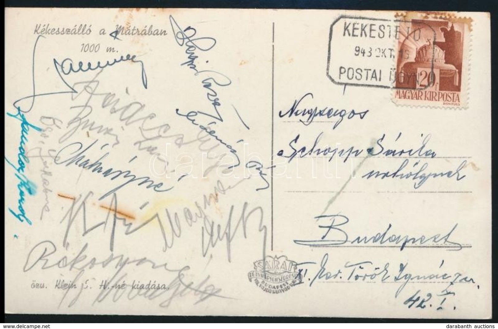 1943 Képeslap KÉKESTETŐ Postaügynökségi Bélyegzéssel - Other & Unclassified