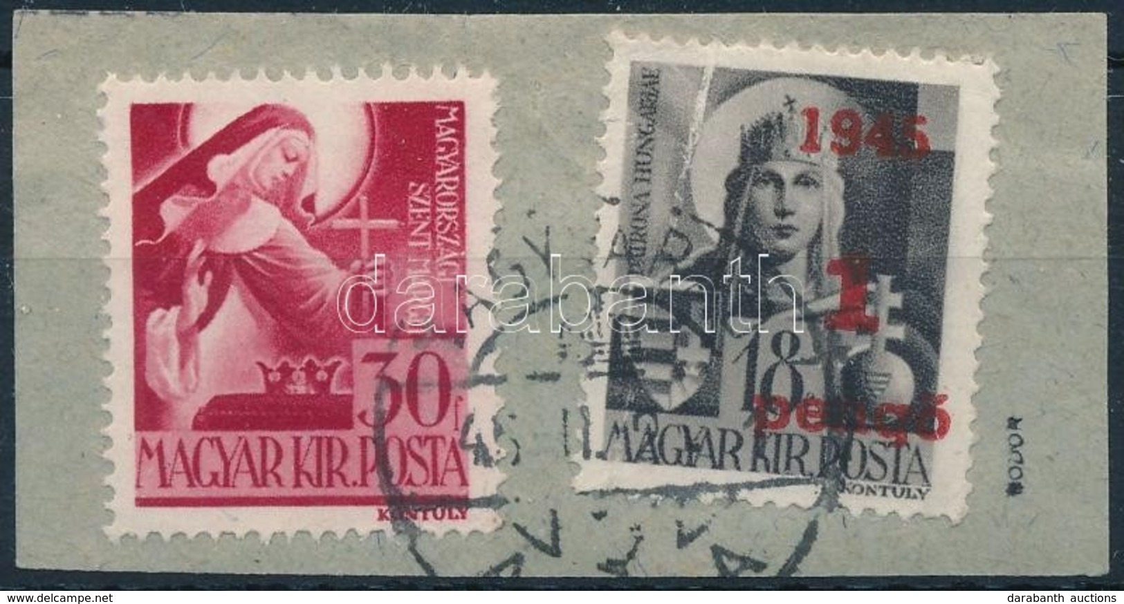 Nagyvárad I. 1945 1P/18f I. Típus és Szent Margit 30f Vegyes Bérmentesítés Kivágáson / 1P/18f And 30f Mixed Franking On  - Andere & Zonder Classificatie