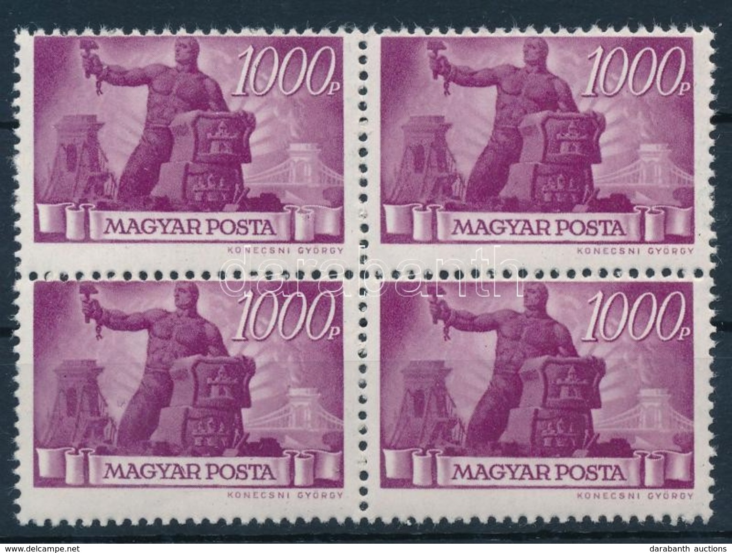 ** 1945 Újjáépítés 1000P Elfogazott Négyestömb - Other & Unclassified