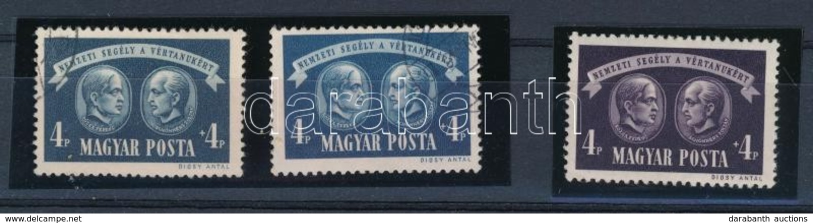 O 1945 2 Db Vértanúk 4+4P Eltérő Kék Színben + Támpéldány / 2 X Mi 838 Colour Variety - Andere & Zonder Classificatie