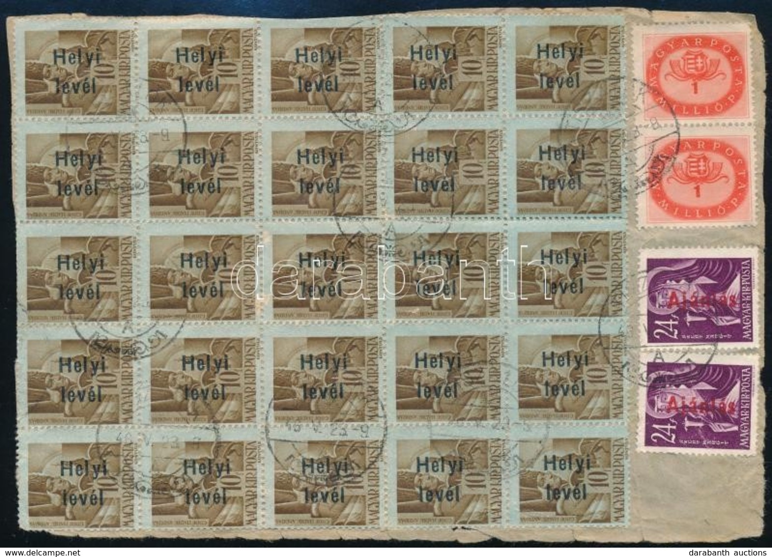 1946 Helyi Ajánlott Levél Hátlapja 25 X Helyi Levél/10f + 2 X Ajánlás/24f + Milliós 2 X 1mP Bérmentesítéssel - Other & Unclassified