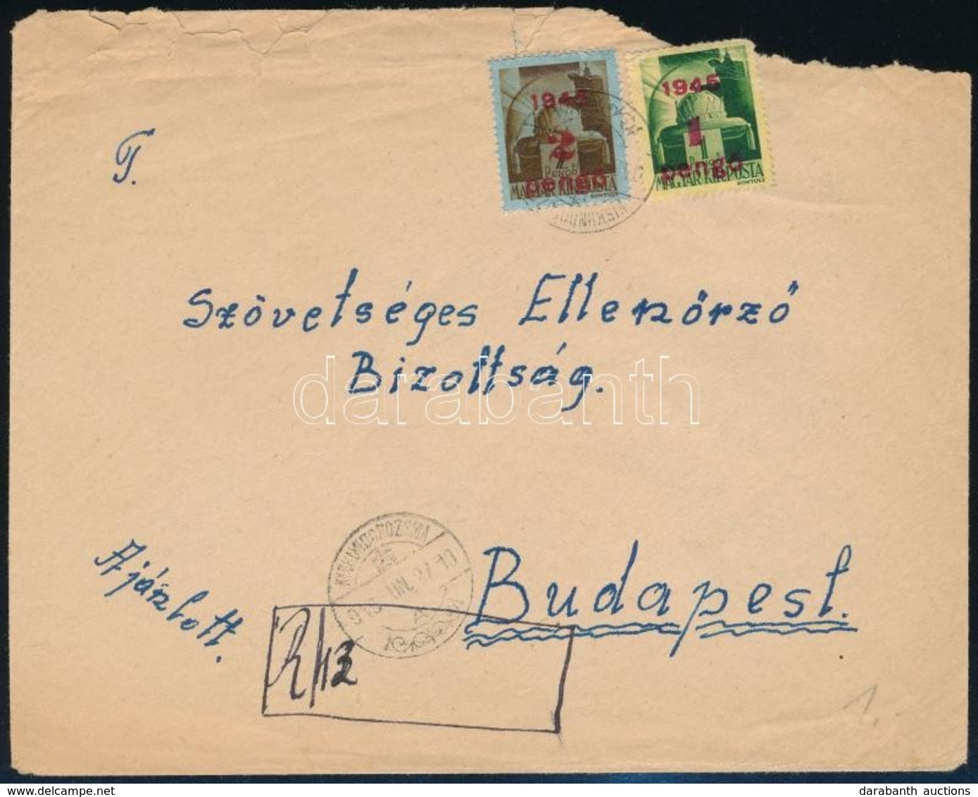 1945 Ajánlott Levél Rajzolt Szükségragjeggyel Kiskundorozsma - Budapest - Andere & Zonder Classificatie