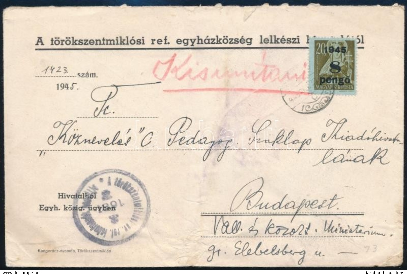 1945 (3. Díjszabás) Távolsági Levél Kisegítő 5 X 40f/10f + 8P/20f Bérmentesítéssel - Other & Unclassified