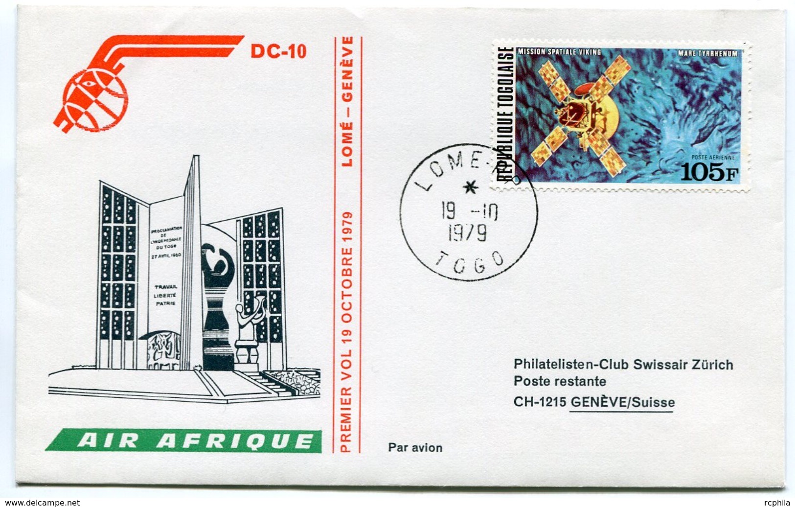 RC 6718 TOGO AIR AFRIQUE 1979 1er VOL LOMÉ - GENEVE SUISSE FFC LETTRE COVER - Togo (1960-...)