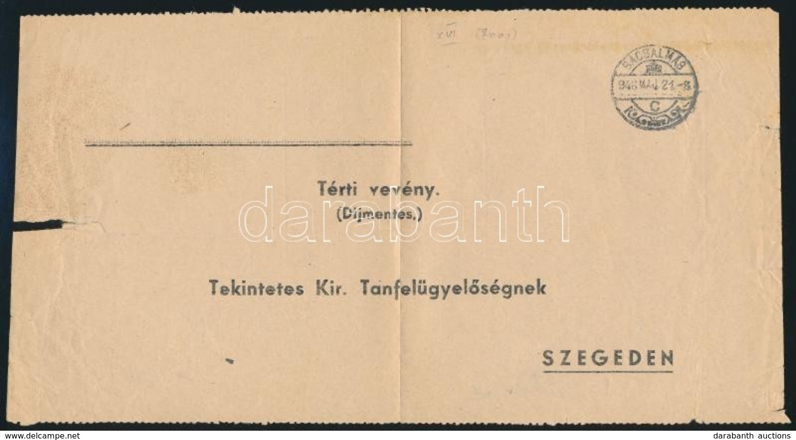 1946 (16. Díjszabás) Tértivevény Díjmentes Távolsági Levélről - Other & Unclassified