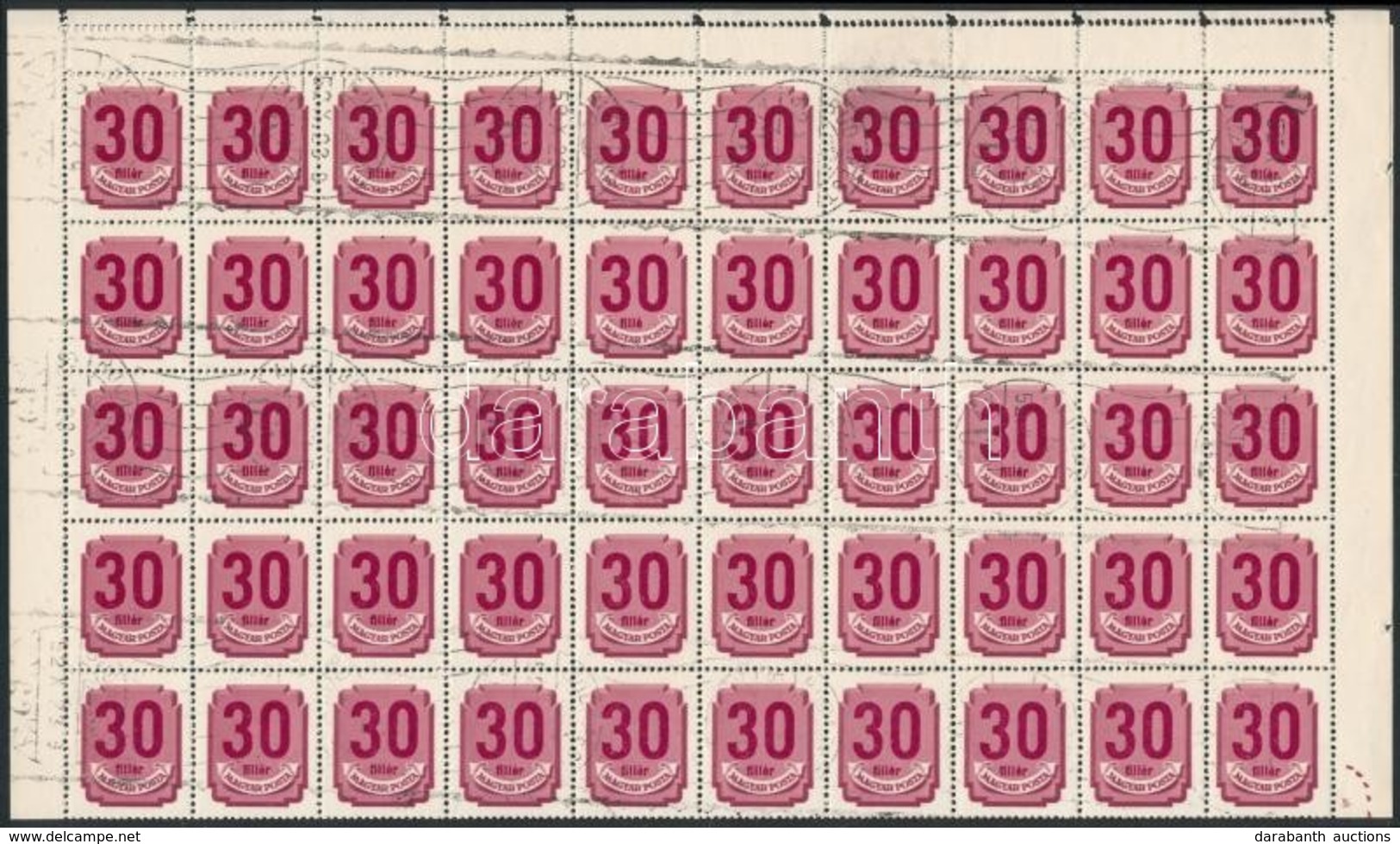 O 1950 Forint-fillér Portó II. 30f Középen Hajtott 100-as ívben Felül ívszéli Kettős Fogazással, Benne A 15. ívhelyen 'f - Andere & Zonder Classificatie