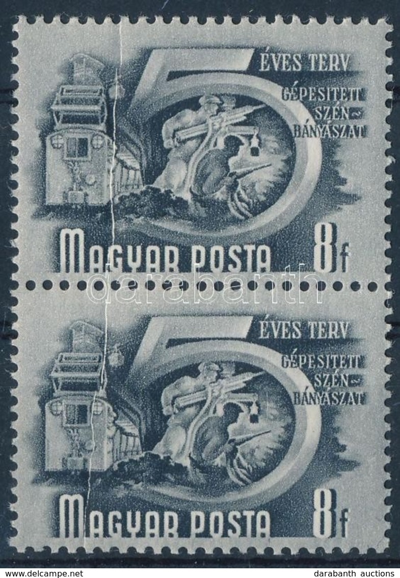 ** 1950/1953 Ötéves Terv II. 8f Pár Végigfutó Papírránccal / Mi 1173 Pair With Paper Crease - Other & Unclassified