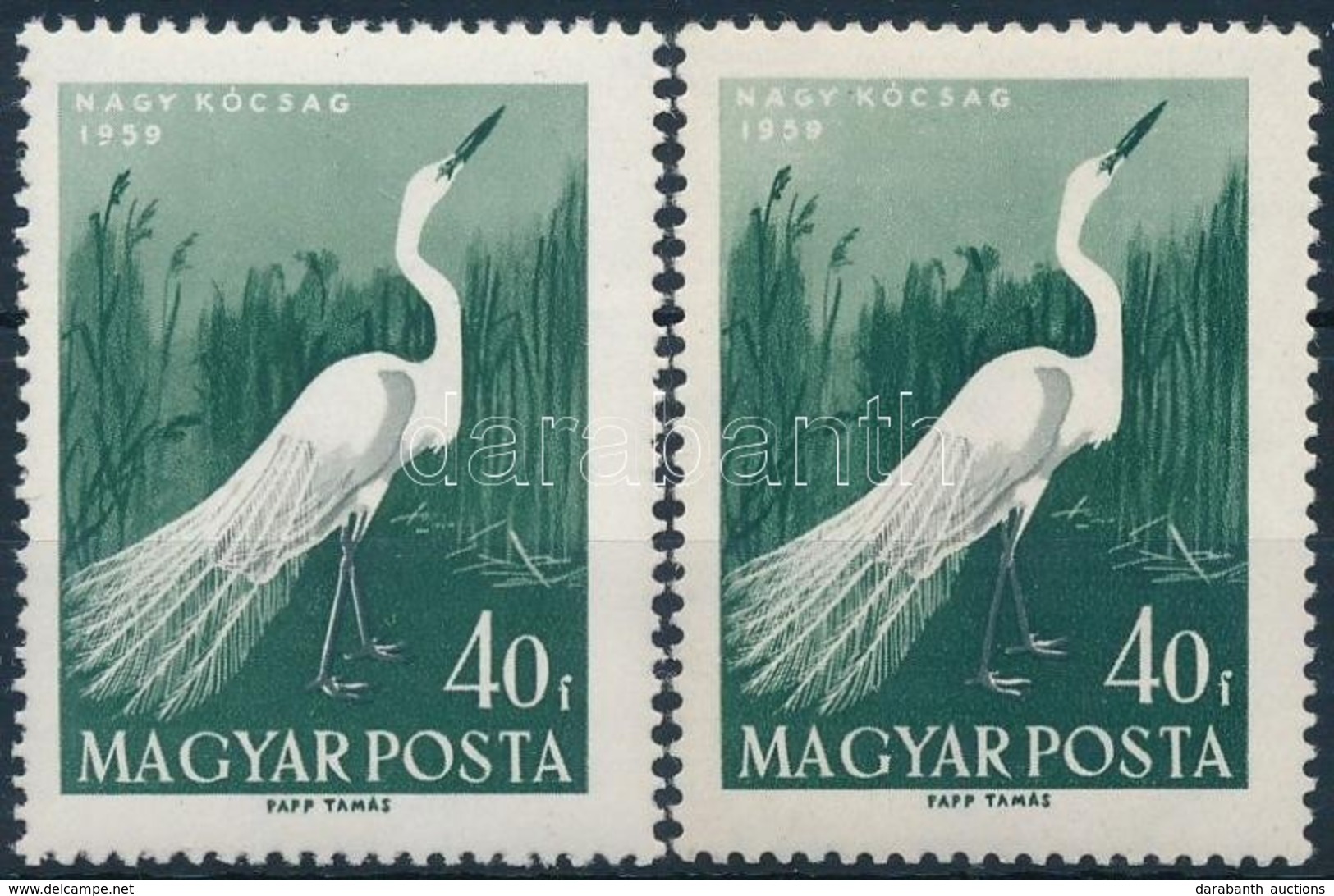 ** 1959 Madarak 40f Fehér Lábú Kócsag + Támpéldány - Other & Unclassified