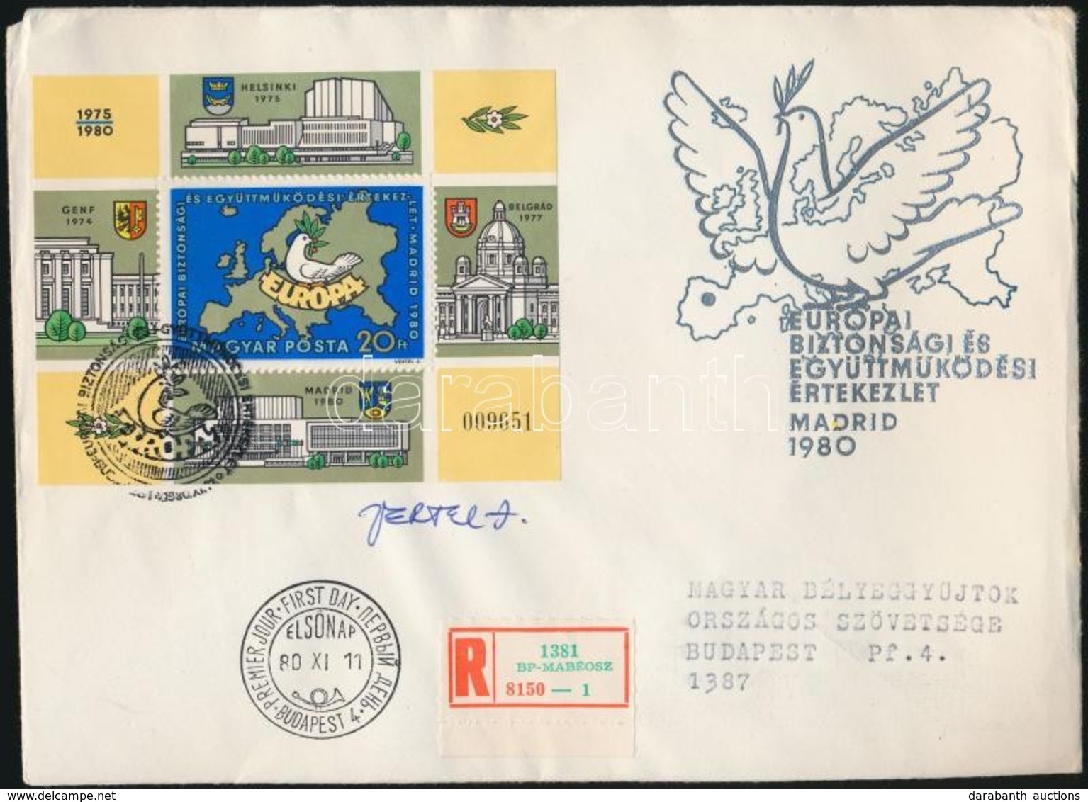 1980 Európa Madrid Blokk FDC A Tervező Vertel József Aláírásával - Andere & Zonder Classificatie