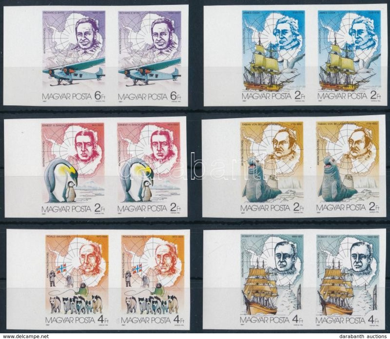 ** 1987 Antarktiszkutatás ívszéli Vágott Sor Párokban (20.000) / Mi 3907-3912 Imperforate Margin Set - Other & Unclassified