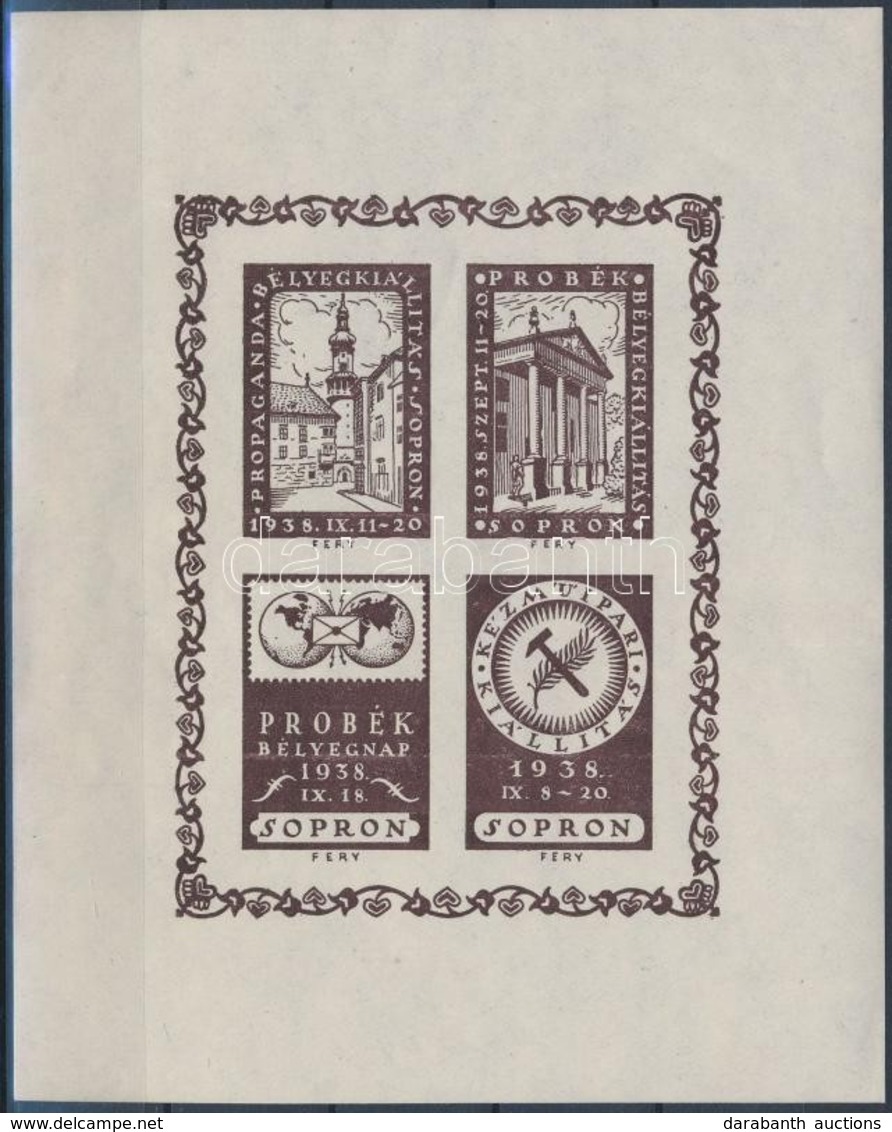 (*) 1938/ 6a Soproni PROBÉK Bélyegnap és Kiállítás Emlékív (7.000) (kis Törések) - Andere & Zonder Classificatie