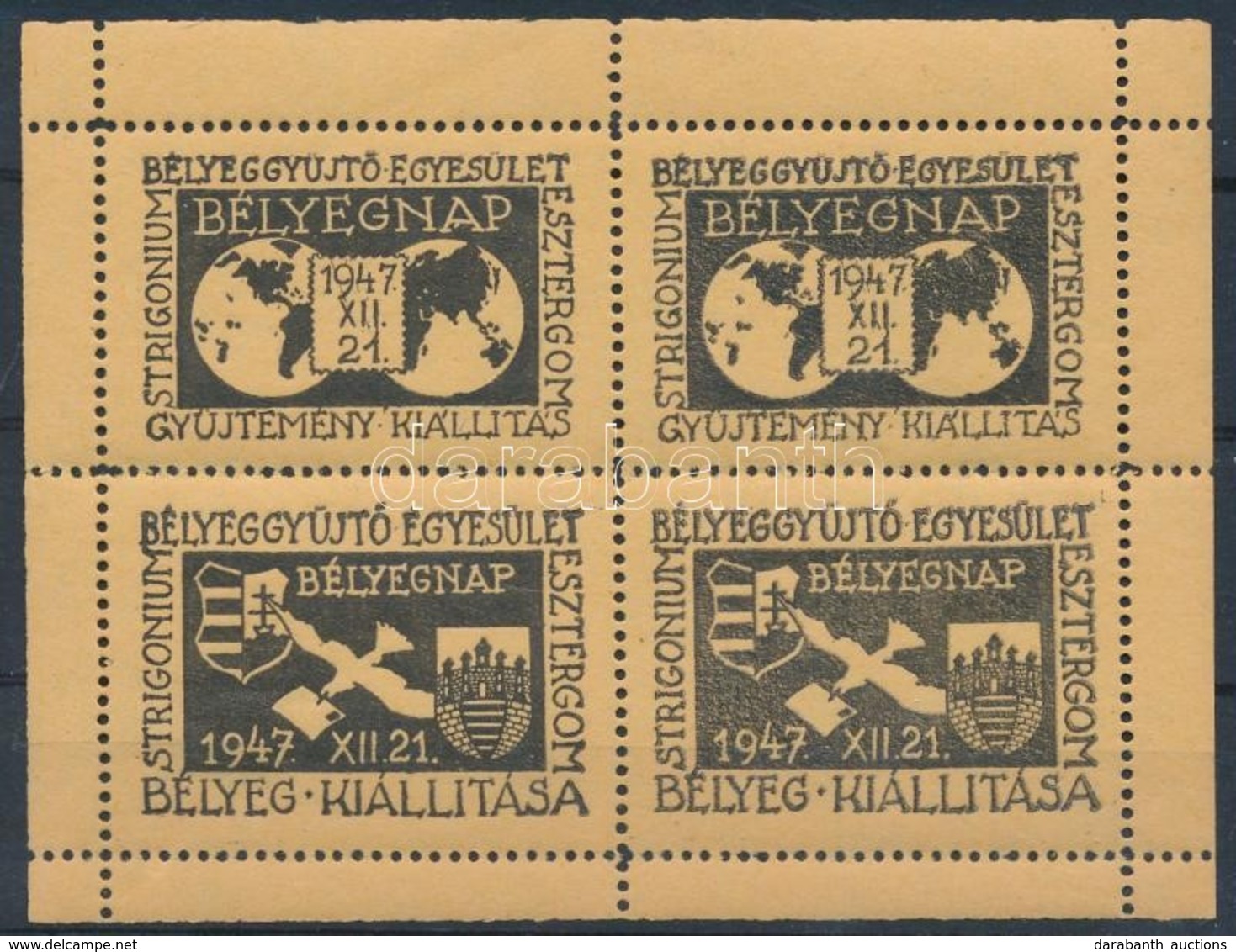 * 1947/4a Esztergomi Bélyegnap Emlékkisív (4.500) - Andere & Zonder Classificatie