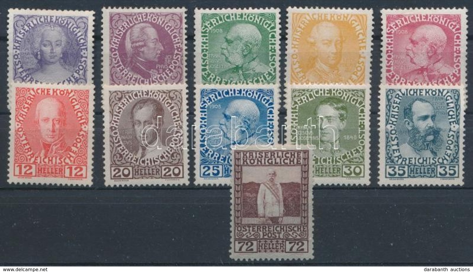 ** * 1908 Ausztria 140-149 Sz., 152 Falcnyomos (ANK: ~ EUR 118,-) - Andere & Zonder Classificatie