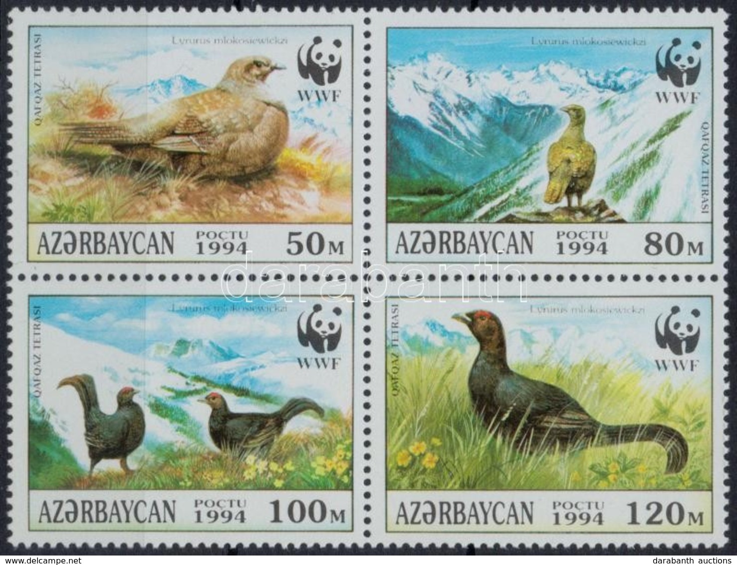 ** 1994 WWF Kaukázusi Nyírfajd Sor 4 FDC-n + Négyestömb Mi 161-164 - Andere & Zonder Classificatie