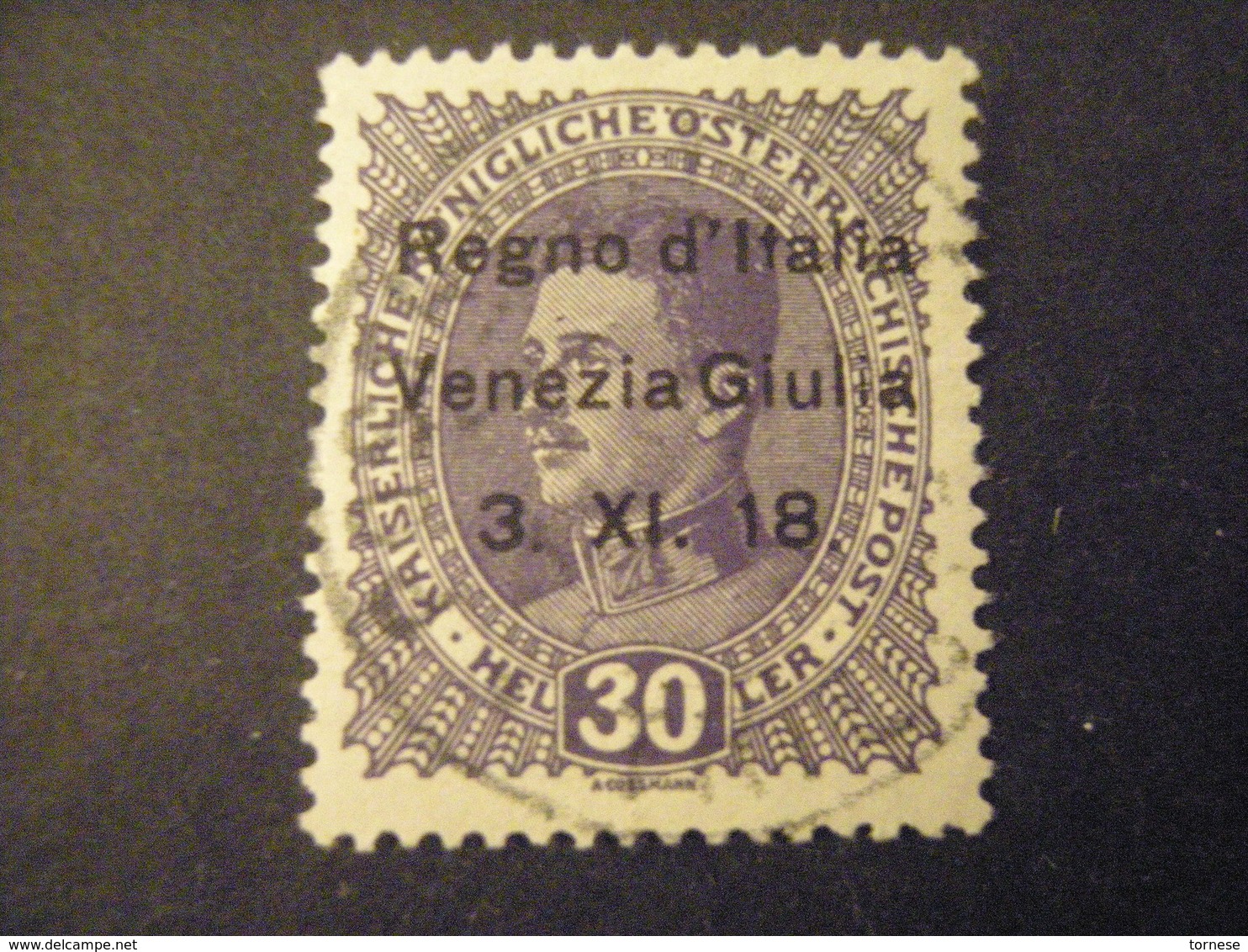 VENEZIA GIULIA, 1918, Austria, Sass N. 9, 30 H. , Soprast., Usato, TTB, - Venezia Giulia