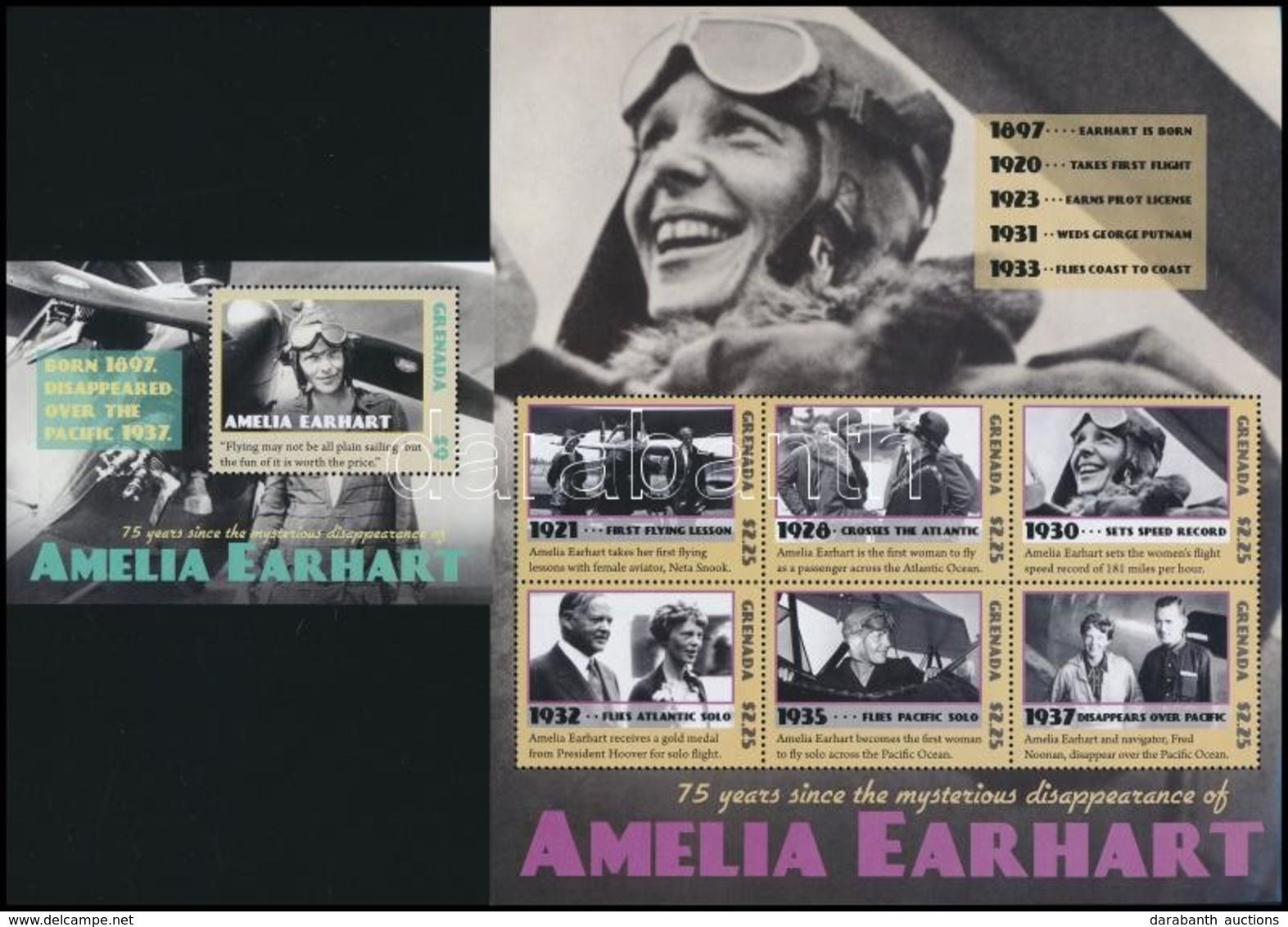 ** 2012 Amelia Earhart Az Első Női Pilóta Eltűnésének 75. évfordulója Kisív + Blokk - Andere & Zonder Classificatie