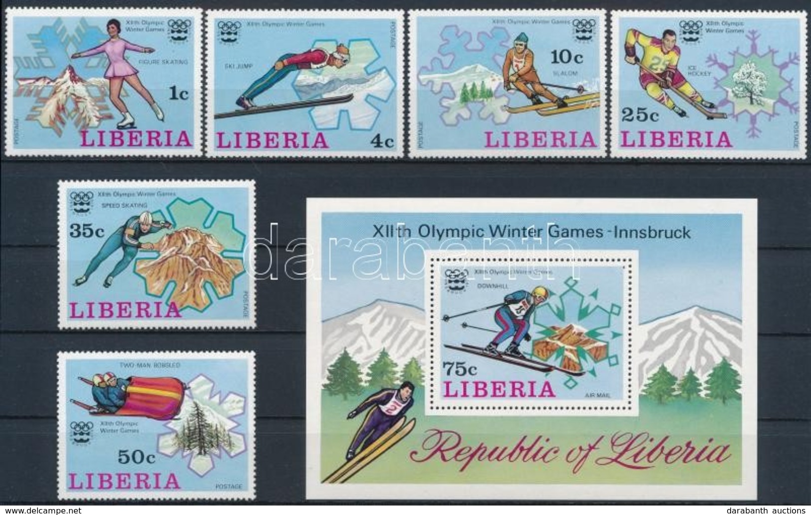 ** 1976 Téli Olimpia: Innsbruck Sor Mi 980-985 A + Blokk Mi 79 A - Other & Unclassified