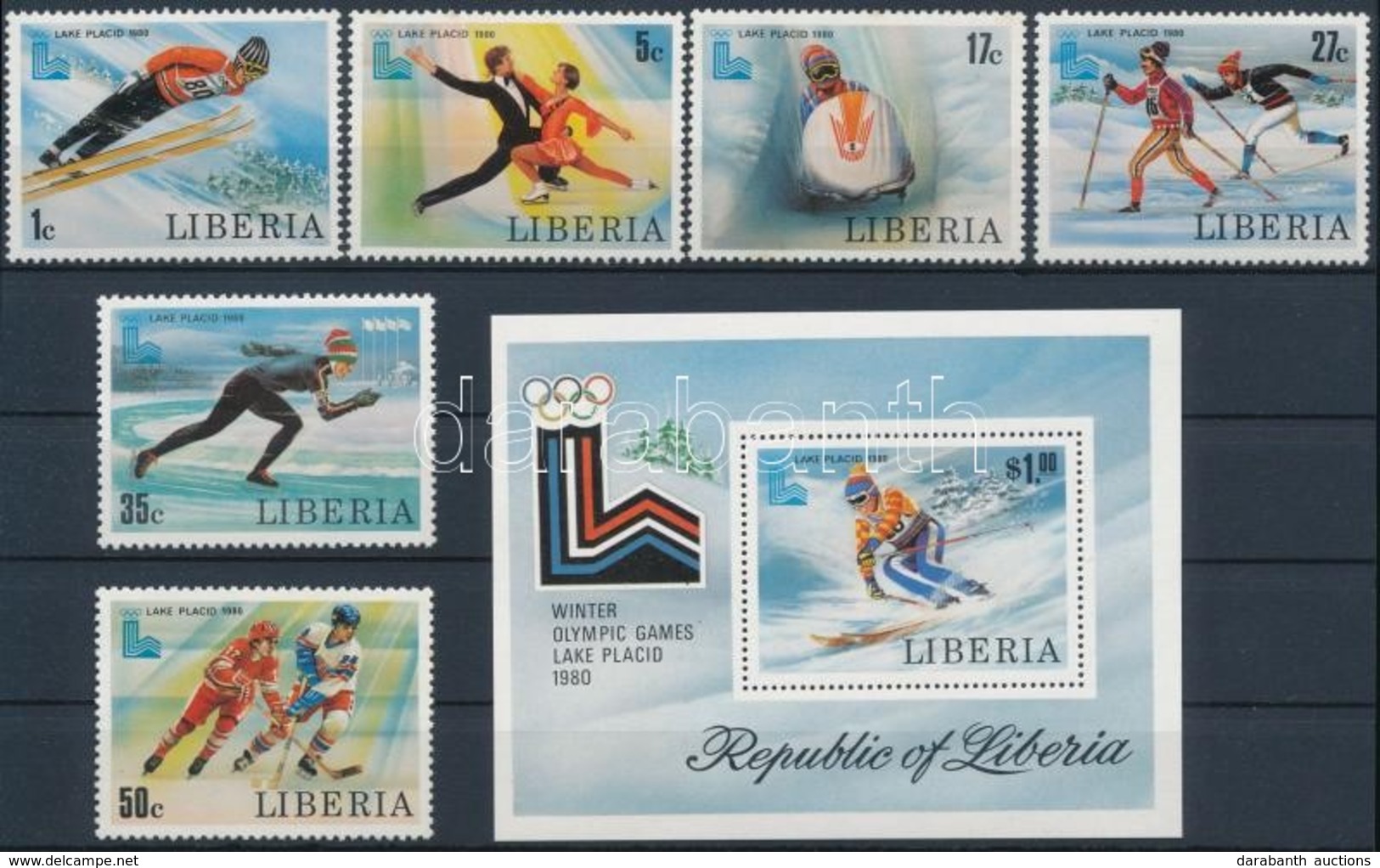 ** 1980 Téli Olimpia Sor Mi 1168-1173 A + Blokk Mi 95 A - Other & Unclassified