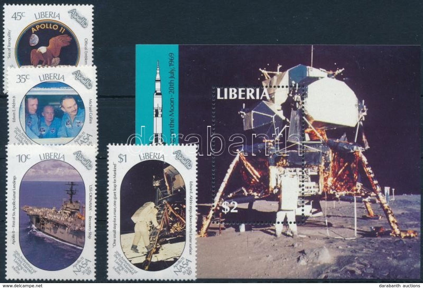 ** 1989 Holdraszállás - Apollo 11 Sor Mi 1456-1459 + Blokk Mi 122 - Andere & Zonder Classificatie