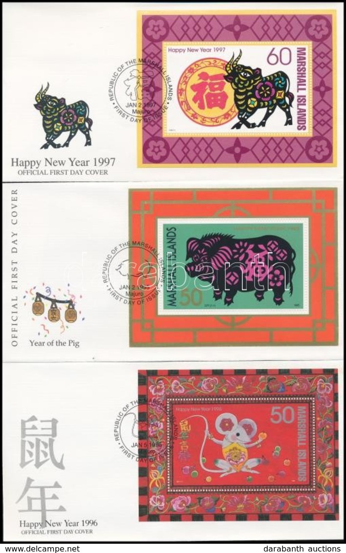 1995-1997 Kínai újév 3 Klf Blokk 3 FDC-n Mi 12 + 15 + 17 - Other & Unclassified