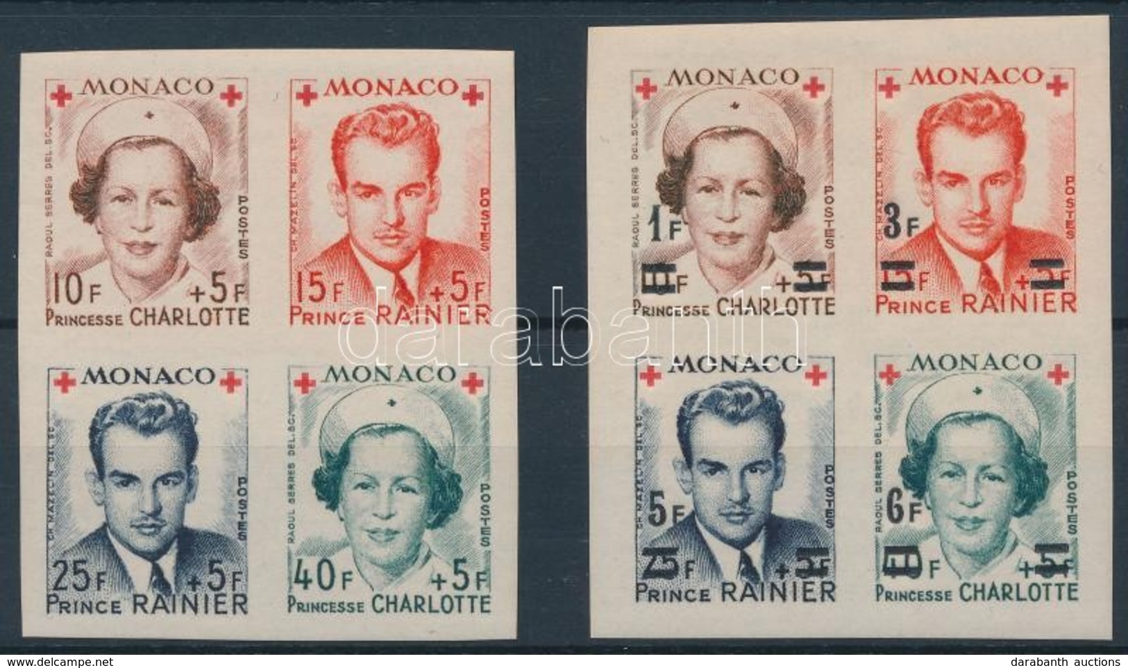 ** 1949-1951 Mi 397-400 + 451-454 Vágott összefüggések /
Imperforate Blocks Of 4 - Other & Unclassified