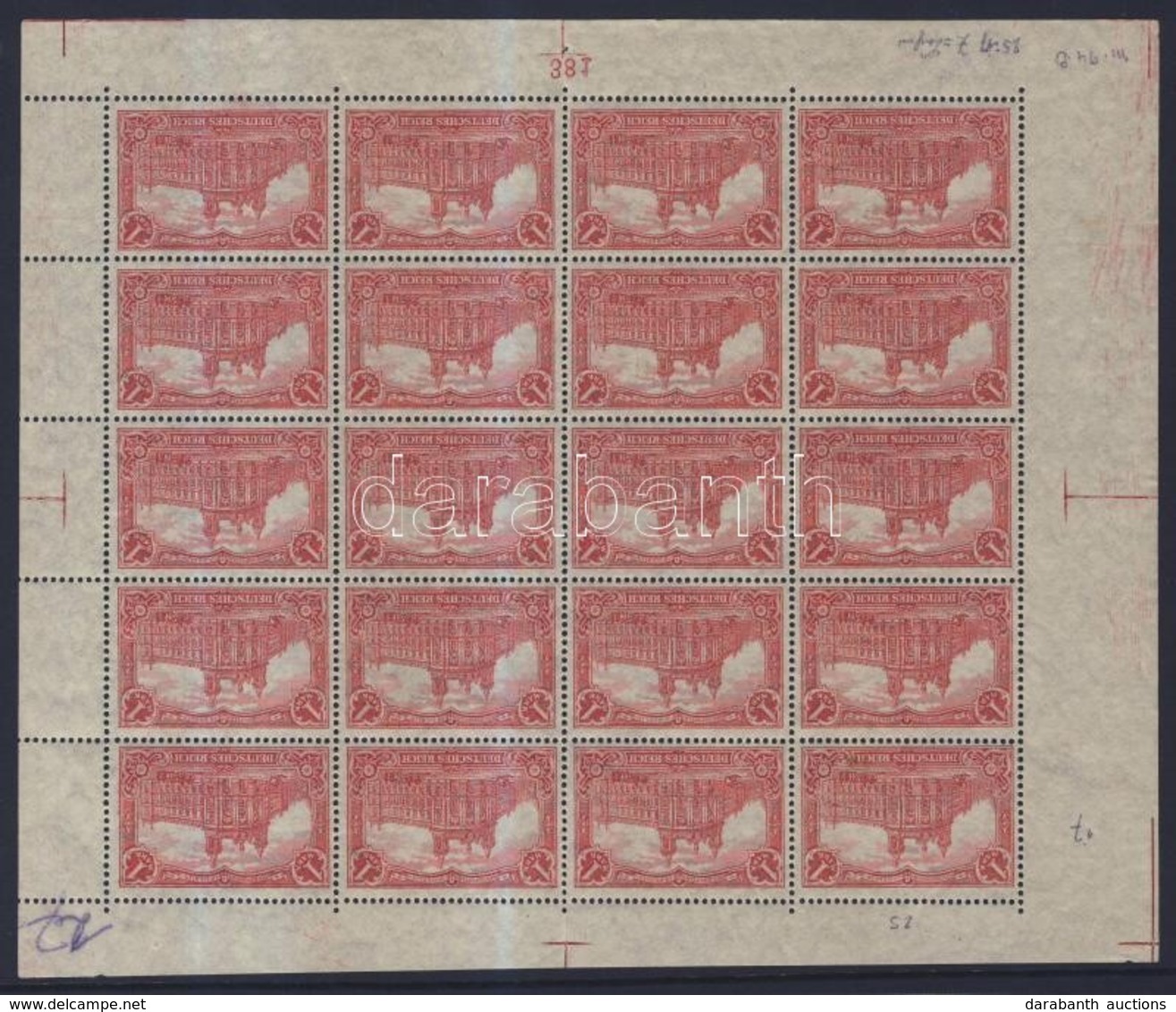 ** 1915 Mi 94BII Teljes ív Lemezszámmal (1 Bélyegen Foltok) / Complete Sheet, (stain On 1 Stamp) - Other & Unclassified