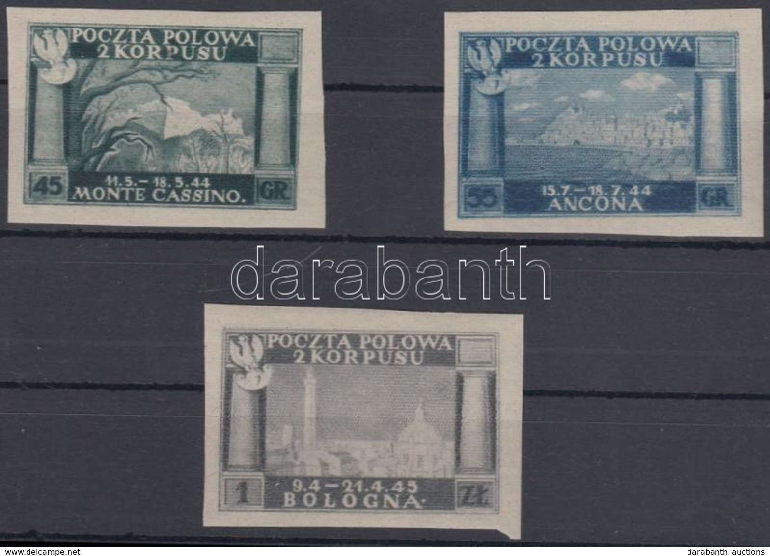 ** Lengyel Hadtest / Polish Corps 1946 Vágott 3 é Teljes Sor, Szignált / Complete Imperforate Set, 3 Values, Sassone 1A- - Other & Unclassified