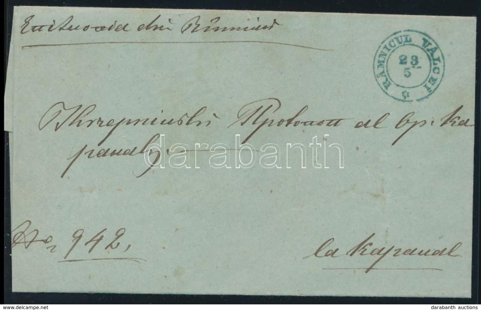 1863 Ex Offo Levél Zöld 'RAMNICUL-VALCEI' Hátul 'CARACAL' érkezési Bélyegző - Other & Unclassified
