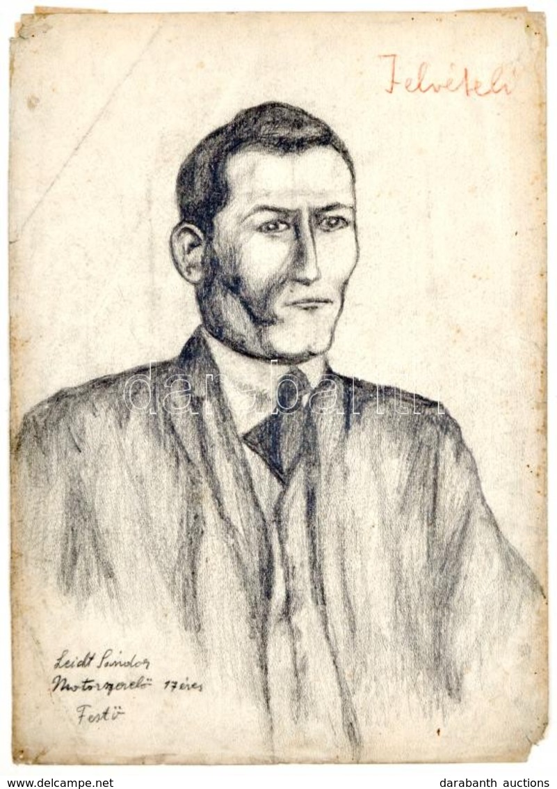 1919 Ék (Leicht) Sándor, (Alex Kiel) (1902-1975): A Művész Felvételi Rajzai, Uitz Béla Proletár Tanműhelyébe. Portré. Az - Other & Unclassified