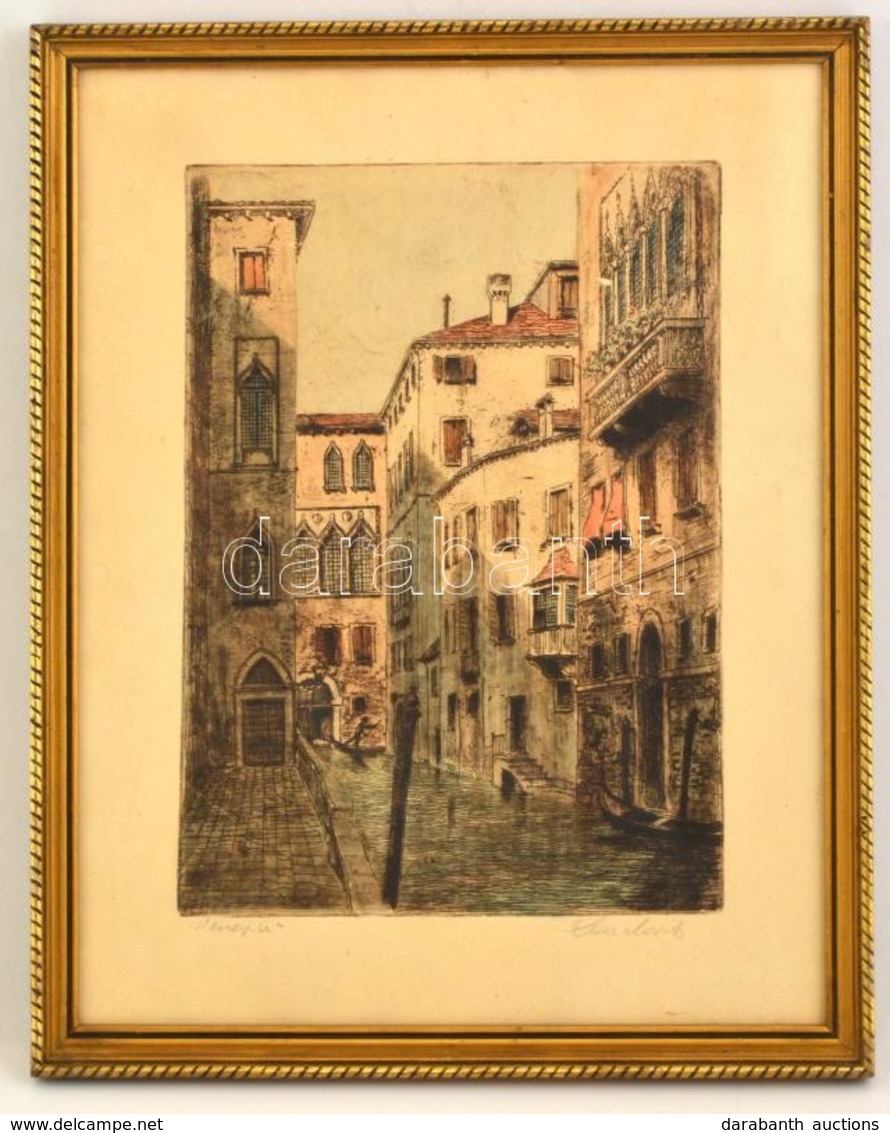 Paulovits Pál (1892-1975): Venezia. Színezett Rézkarc, Papír, Jelzett, üvegezett Keretben, 34×29 Cm - Other & Unclassified