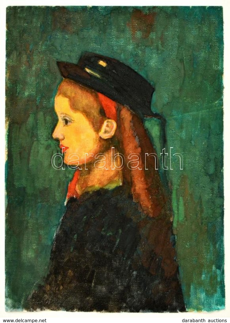Jelzés Nélkül: Kalapos Lány. Akvarell, Vászon, 29×21 Cm - Other & Unclassified