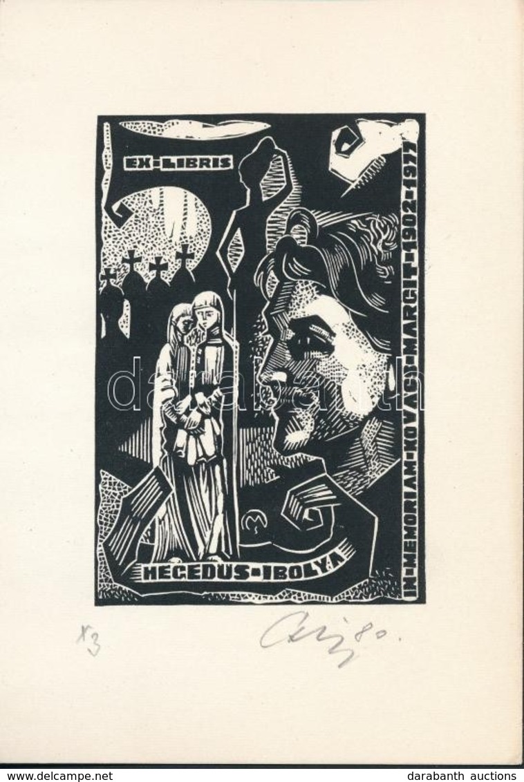 Csiby Mihály (1922-2016): Ex Libris Hegedűs Ibolya. Linó, Papír, Jelzett, 9,5×6 Cm - Andere & Zonder Classificatie