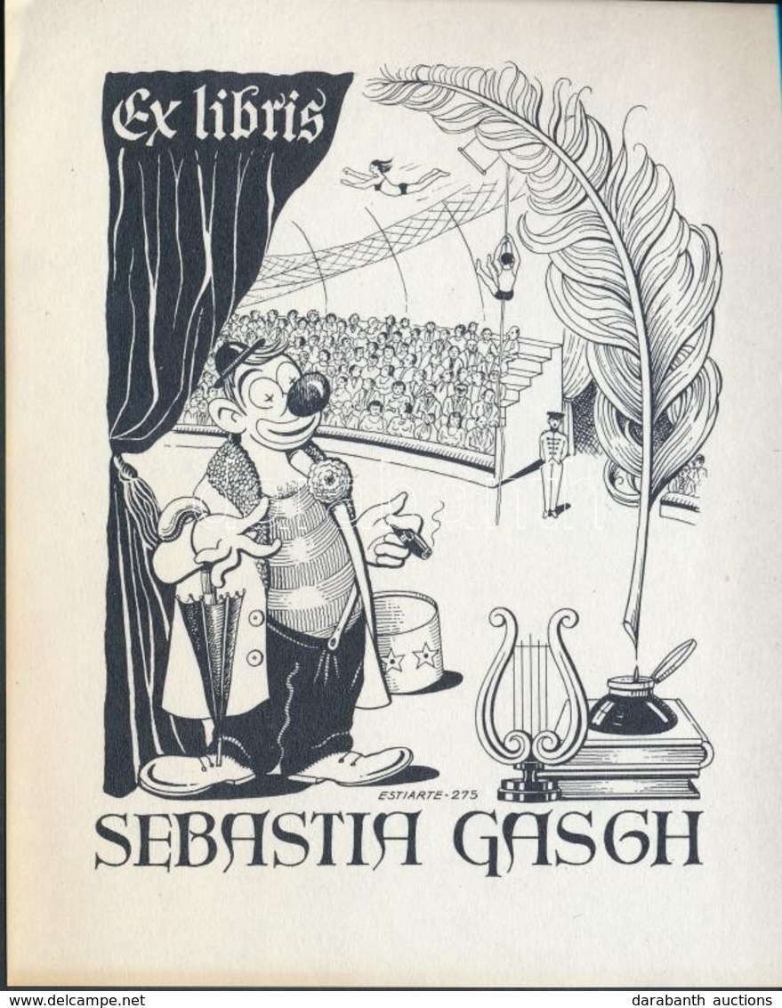 Juan Estiarte (1901-1986): Ex Libris Sebatia Gasch. Klisé, Papír, Jelzett A Klisén, 10×7,5 Cm - Andere & Zonder Classificatie