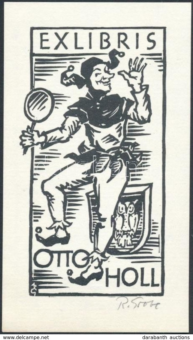 Rudolf Grobe(?-?): Ex Libris Otto Holl. Klisé, Papír, Jelzett, 12x7 Cm - Andere & Zonder Classificatie