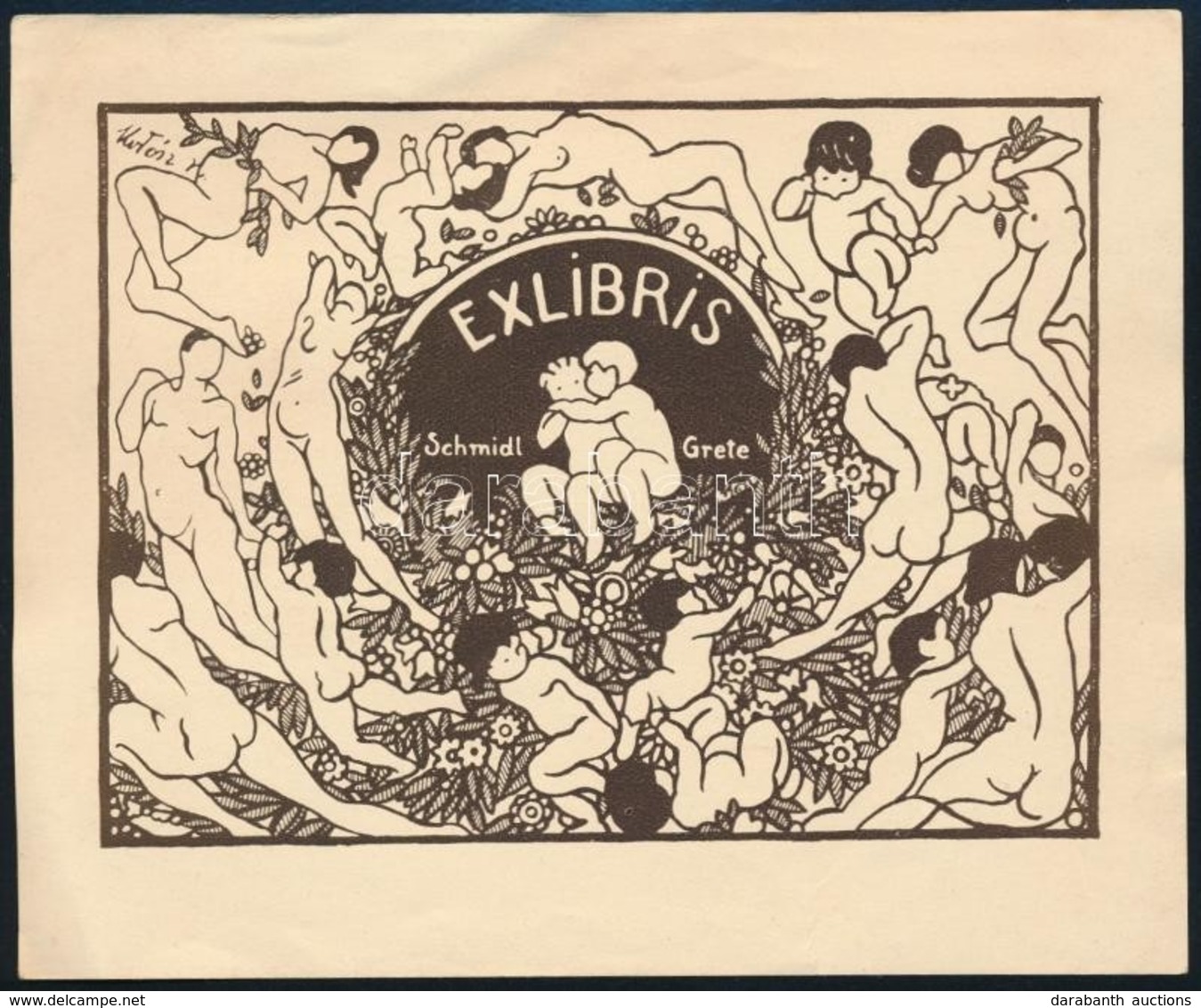 Kotász Károly (1872-1941): Erotikus Ex Libris, Schmidl Grete. Klisé, Papír, Jelzett A Klisén, 8,5×12 Cm - Andere & Zonder Classificatie