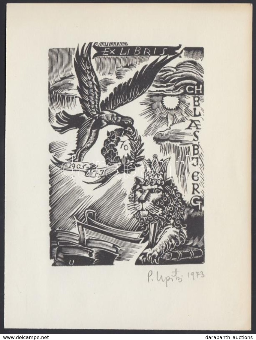 Peteris Upitis (1896-1976): Ex Libris Blasbjerg. Fametszet, Papír, Jelzett, 9×7 Cm - Other & Unclassified