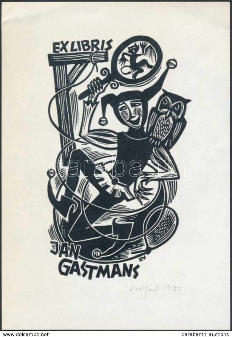 Silvi Väljal(1928-2014): Ex Libris Jan Gastmans. Linó, Papír, Jelzett, 12x7 Cm - Other & Unclassified