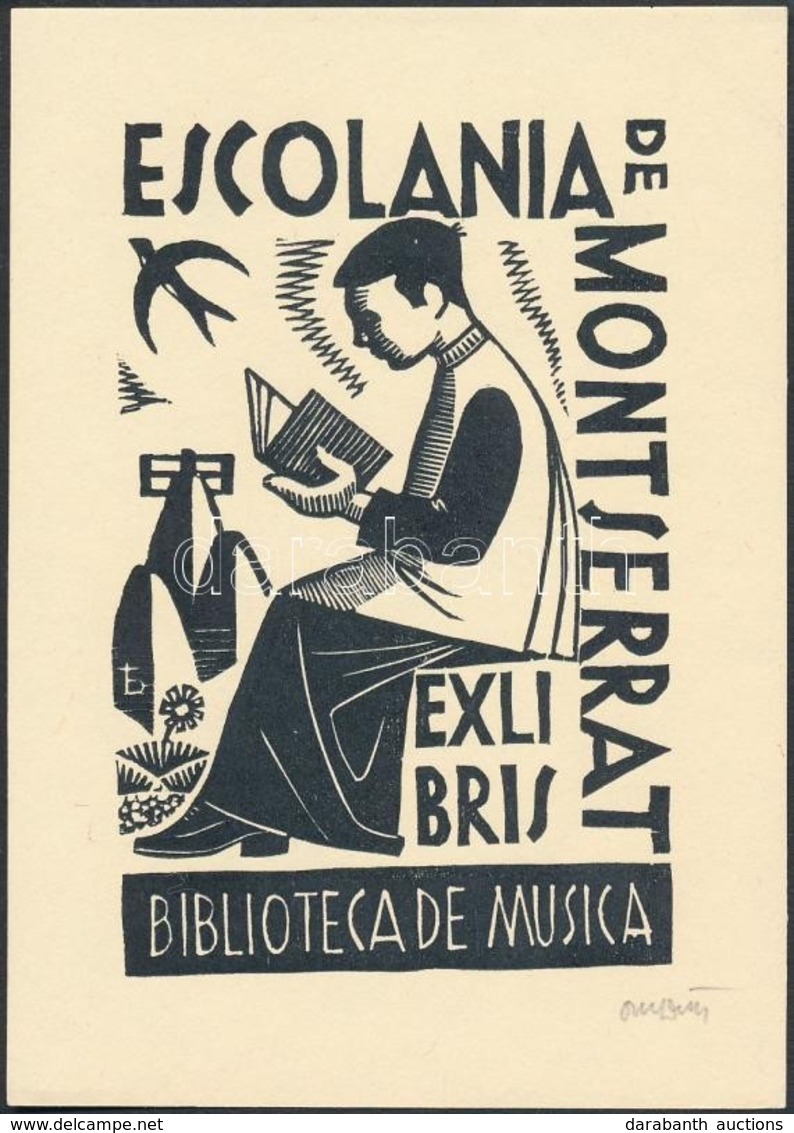 Oriol M.Divi Jelzéssel: Ex Libris Escolania De Montserrat, Biblioteca De Musica, Fametszet, Papír, 11×8 Cm - Other & Unclassified