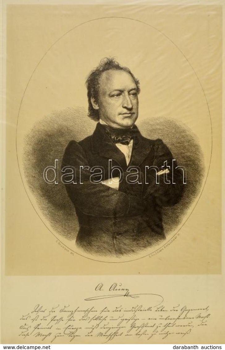Cca 1860 A. Neumann - Edward Kretzschmar: Azonosítatlan Férfi Portréja, Litográfia, Papír, Paszpartuban, 31×20,5 Cm - Prints & Engravings