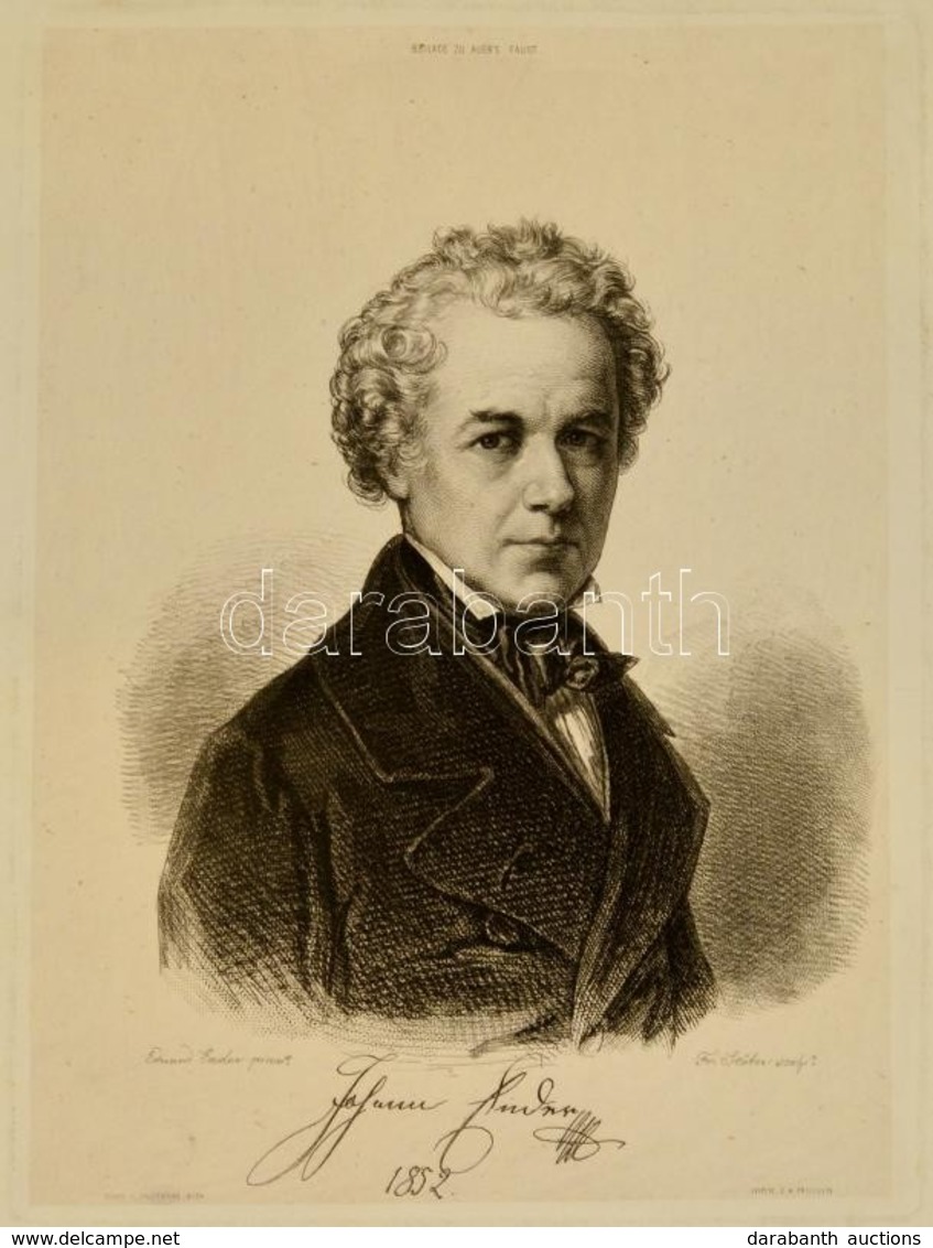 Cca 1852 Franz Stöber (1795-1858): Eduard Ender Után: Johann Ender Festő Portréja, Litográfia, Papír, Paszpartuban, 25×1 - Prenten & Gravure