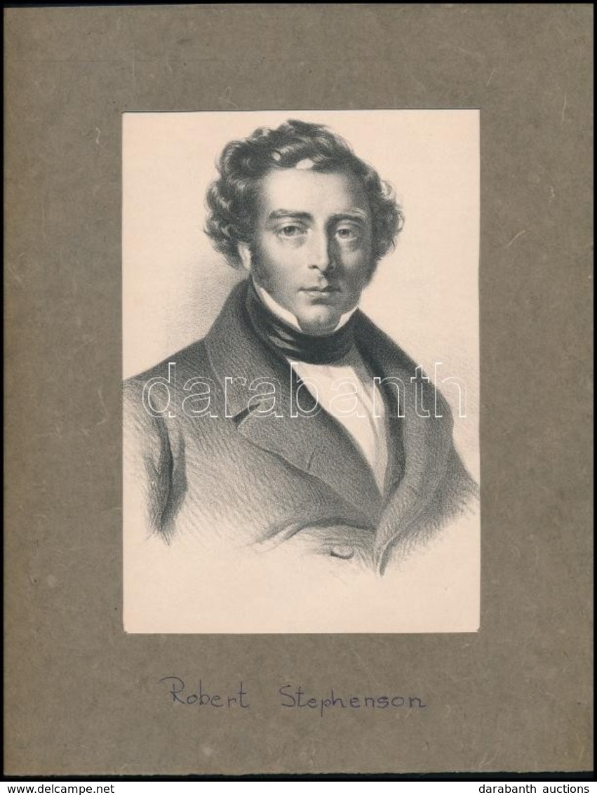 Robert Stephenson Portréja, Kőnyomat, Paszpartuban, 19×13 Cm - Prints & Engravings