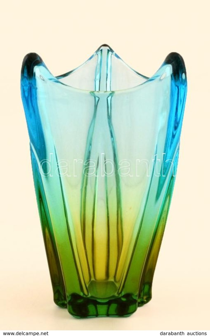 Jelzés Nélkül: Anyagában Színezett üveg Váza, Formába  Fúvott, Egészen Apró, Rétegen Belüli Karcolással, 20x12cm - Glas & Kristal