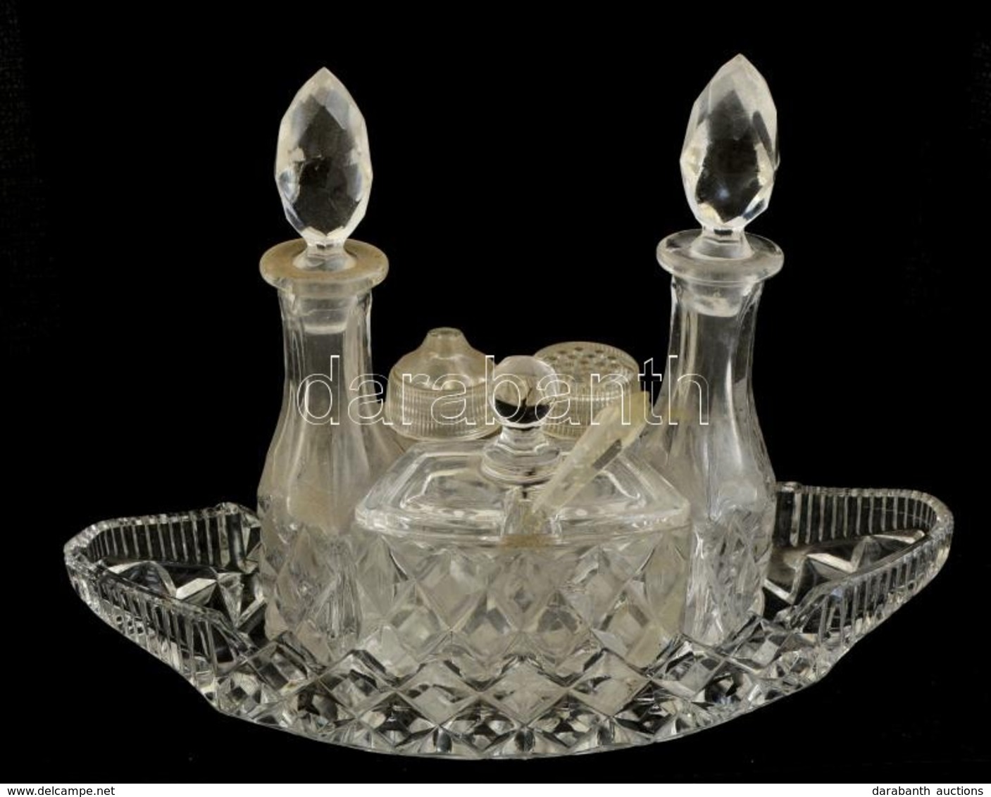 Üveg Fűszer-olaj-sótartó Szett, Formába öntött, Kis Kopásokkal, M: 15 Cm - Glass & Crystal