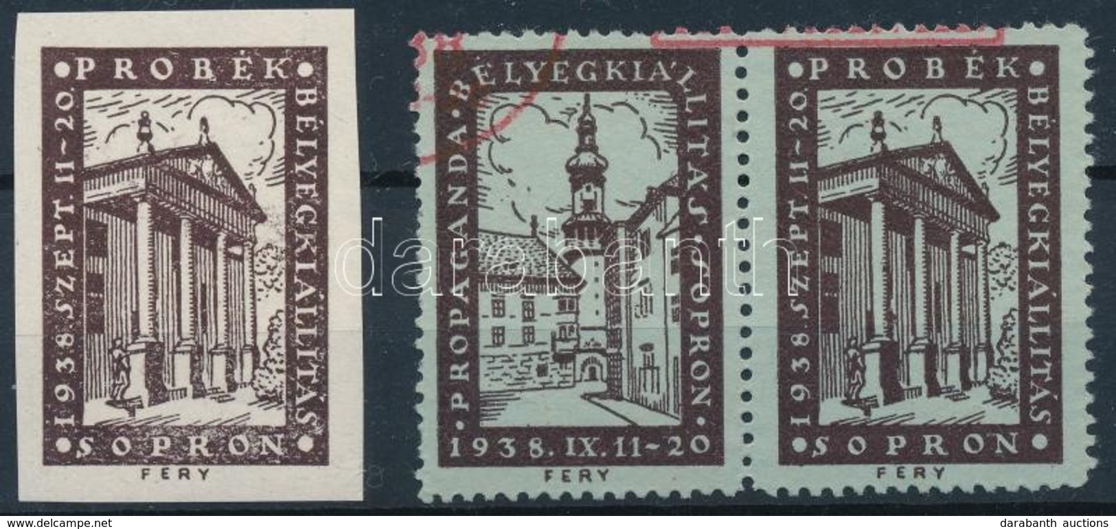 1938 Bélyegkiállítás Sopron Vágott Levélzáró és Fogazott Pár - Unclassified