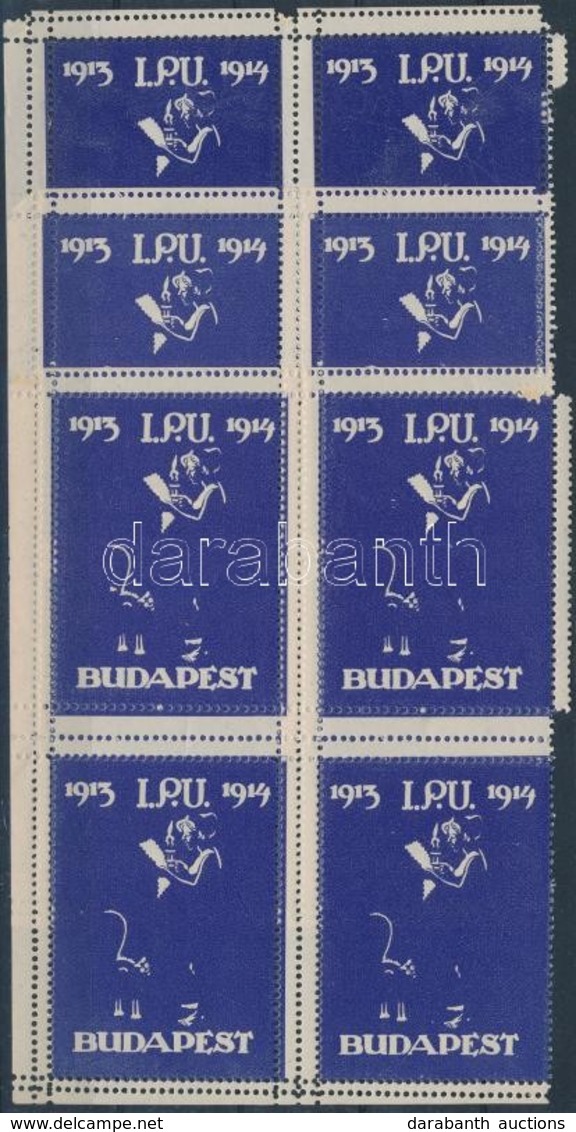 ** 1914 IPU Budapest 1913-1914 Kék 3 Db Négyestömb, Sérült, Hiányzó ívszélekkel - Unclassified